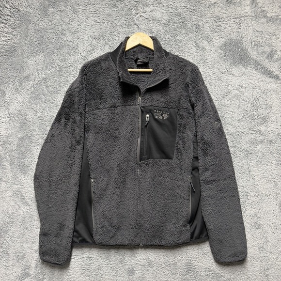 Mountain Hardware Jacket Mens XL Gray Black Monkey Man Deep Pile Fleece Full Zip